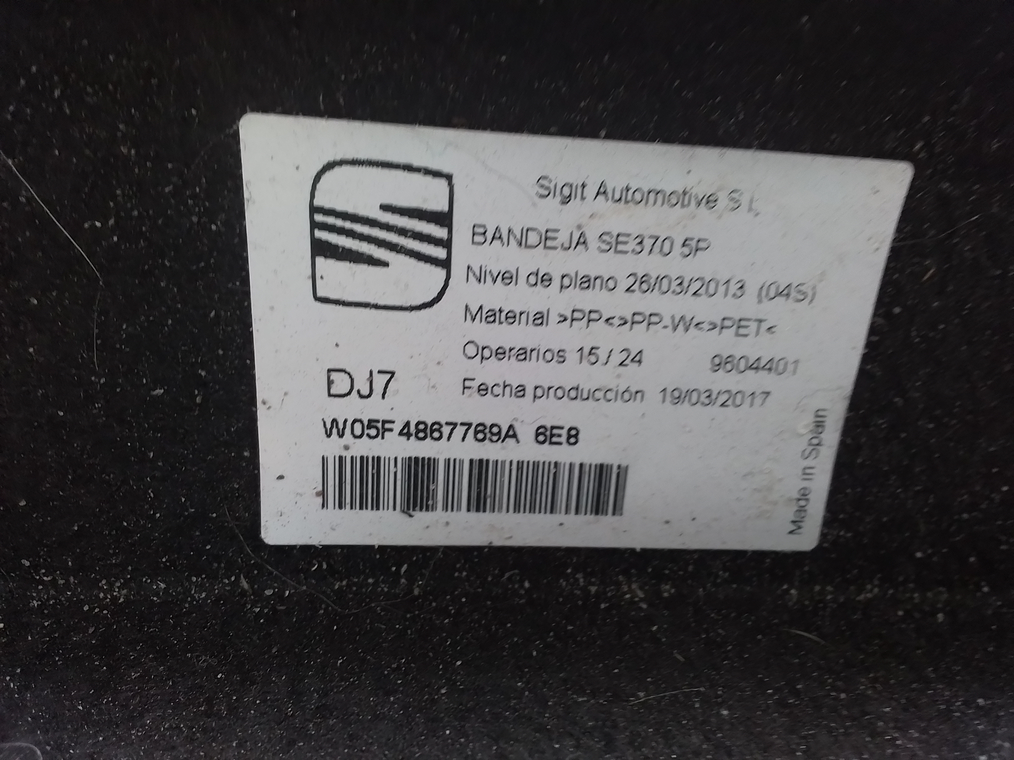 Bandeja trasera seat leon (5f1)(09.2012->)